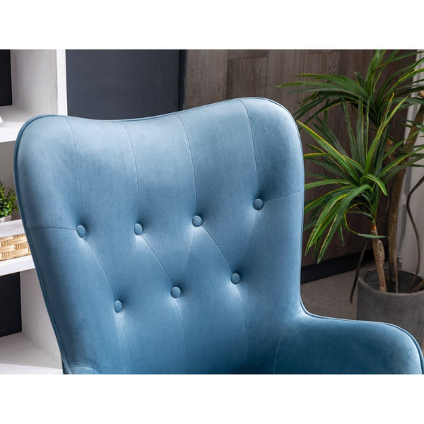 English Elm Doarnin Velvet Barrel Accent Chair with Button Tufted Back and Solid Wood Legs Blue T2574P164266