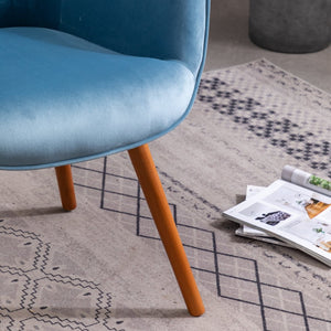 English Elm Doarnin Velvet Barrel Accent Chair with Button Tufted Back and Solid Wood Legs Blue T2574P164266