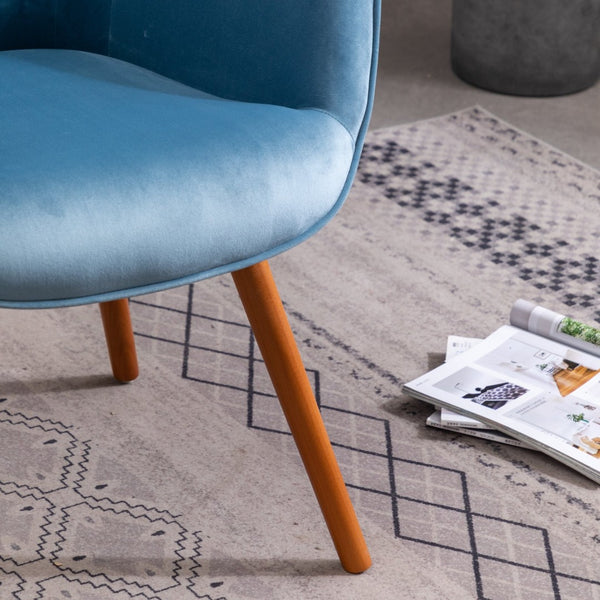 English Elm Doarnin Velvet Barrel Accent Chair with Button Tufted Back and Solid Wood Legs Blue T2574P164266