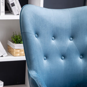 English Elm Doarnin Velvet Barrel Accent Chair with Button Tufted Back and Solid Wood Legs Blue T2574P164266
