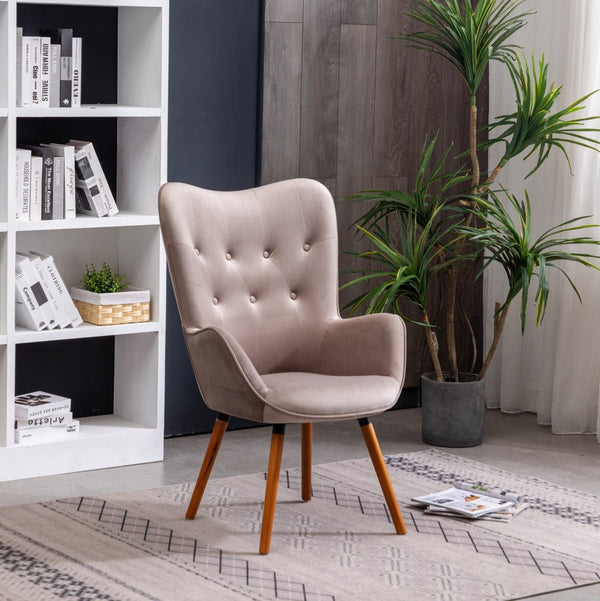 English Elm Doarnin Velvet Barrel Accent Chair with Button Tufted Back and Solid Wood Legs Chocolate T2574P164267