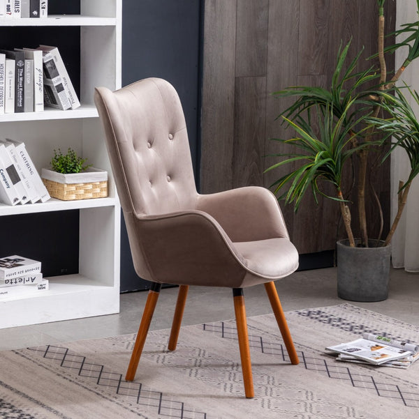 English Elm Doarnin Velvet Barrel Accent Chair with Button Tufted Back and Solid Wood Legs Chocolate T2574P164267