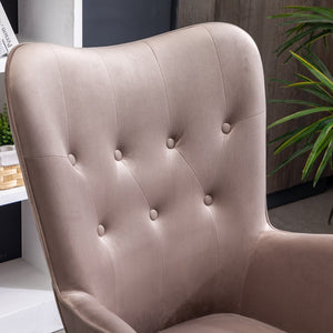English Elm Doarnin Velvet Barrel Accent Chair with Button Tufted Back and Solid Wood Legs Chocolate T2574P164267