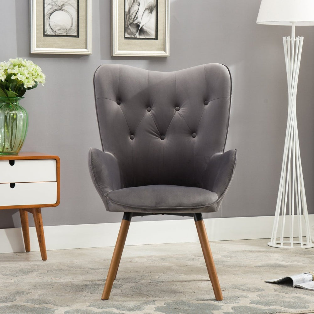 English Elm Doarnin Barrel Back Velvet Accent Chair Tufted Button Detail for Living Room T2574P164268
