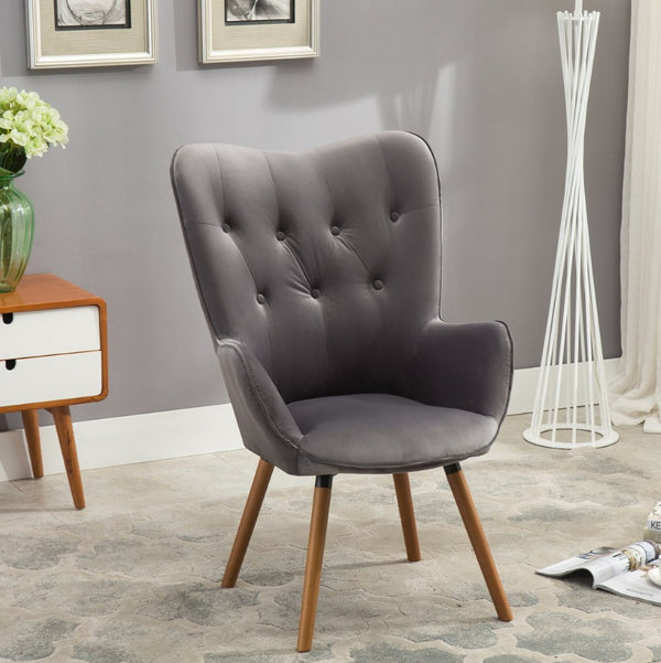 English Elm Doarnin Barrel Back Velvet Accent Chair Tufted Button Detail for Living Room T2574P164268