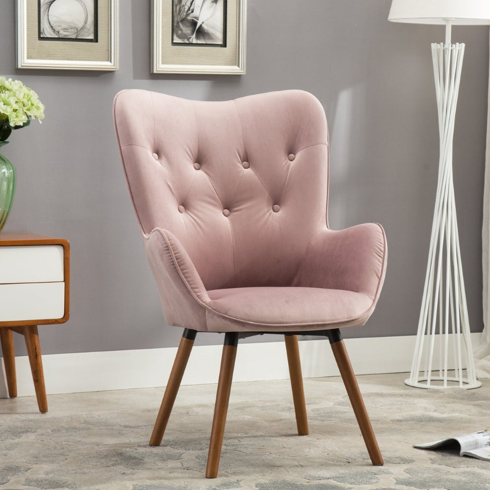 English Elm Doarnin Velvet Barrel Accent Chair Tufted Button Back with Solid Wood Legs for Living Rooms T2574P164269
