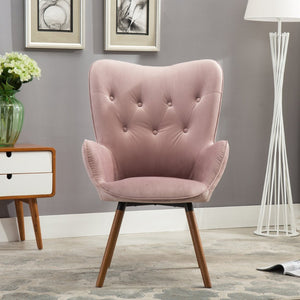 English Elm Doarnin Velvet Barrel Accent Chair Tufted Button Back with Solid Wood Legs for Living Rooms T2574P164269