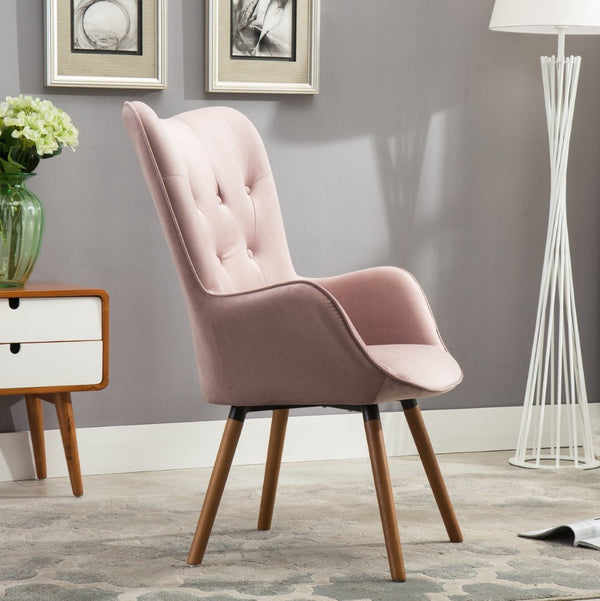English Elm Doarnin Velvet Barrel Accent Chair Tufted Button Back with Solid Wood Legs for Living Rooms T2574P164269
