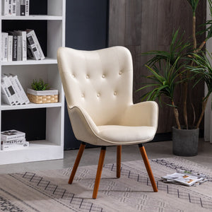 English Elm Doarnin Velvet Barrel Accent Chair with Button Tufted Back and Solid Wood Legs White T2574P164270
