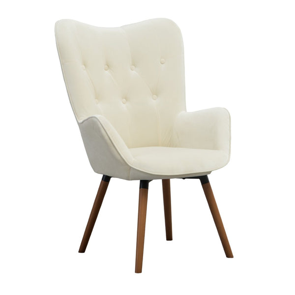 English Elm Doarnin Velvet Barrel Accent Chair with Button Tufted Back and Solid Wood Legs White T2574P164270