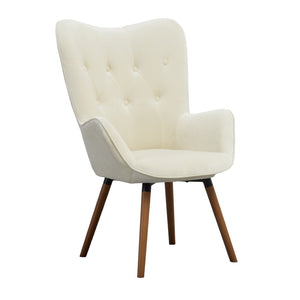 English Elm Doarnin Velvet Barrel Accent Chair with Button Tufted Back and Solid Wood Legs White T2574P164270