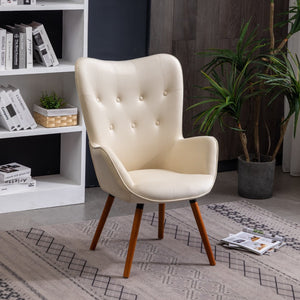 English Elm Doarnin Velvet Barrel Accent Chair with Button Tufted Back and Solid Wood Legs White T2574P164270