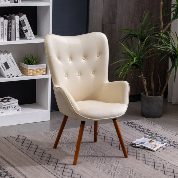 English Elm Doarnin Velvet Barrel Accent Chair with Button Tufted Back and Solid Wood Legs White T2574P164270