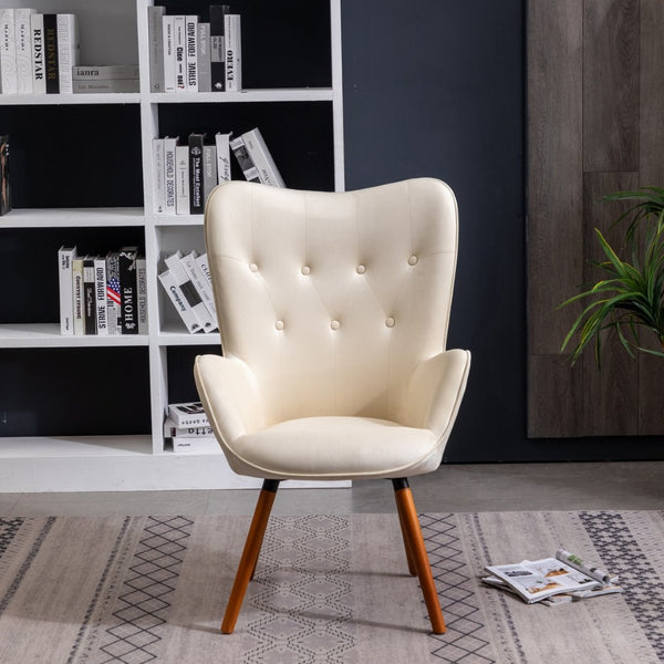English Elm Doarnin Velvet Barrel Accent Chair with Button Tufted Back and Solid Wood Legs White T2574P164270