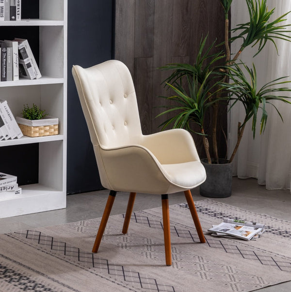 English Elm Doarnin Velvet Barrel Accent Chair with Button Tufted Back and Solid Wood Legs White T2574P164270