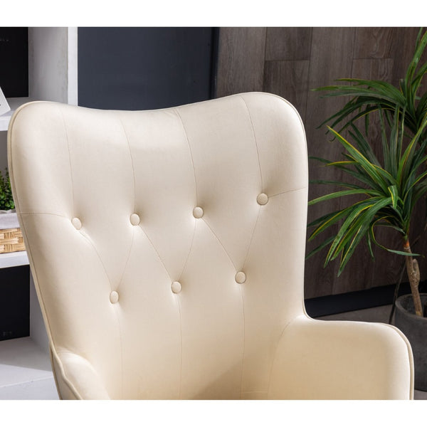 English Elm Doarnin Velvet Barrel Accent Chair with Button Tufted Back and Solid Wood Legs White T2574P164270