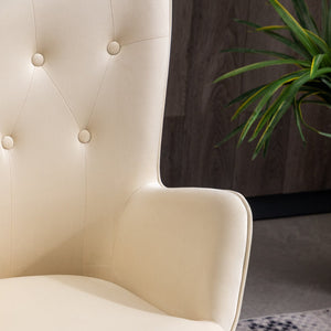 English Elm Doarnin Velvet Barrel Accent Chair with Button Tufted Back and Solid Wood Legs White T2574P164270