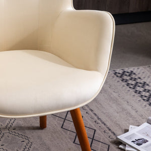 English Elm Doarnin Velvet Barrel Accent Chair with Button Tufted Back and Solid Wood Legs White T2574P164270