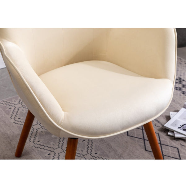 English Elm Doarnin Velvet Barrel Accent Chair with Button Tufted Back and Solid Wood Legs White T2574P164270