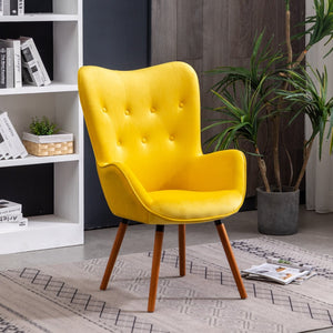 English Elm Doarnin Velvet Barrel Accent Chair with Button Tufted Back and Solid Wood Legs Yellow T2574P164271