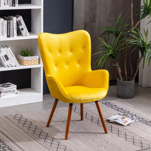 English Elm Doarnin Velvet Barrel Accent Chair with Button Tufted Back and Solid Wood Legs Yellow T2574P164271