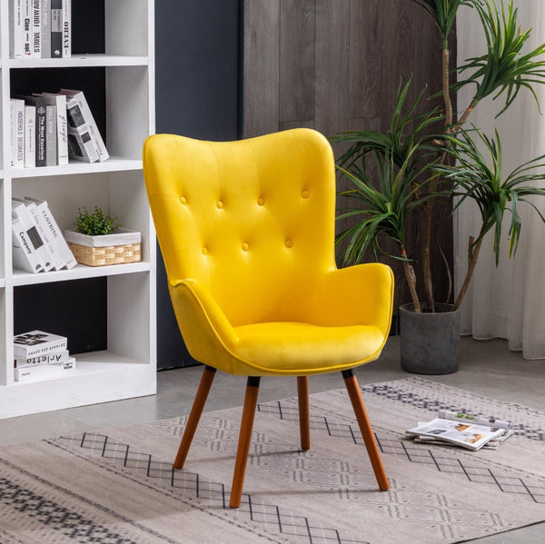English Elm Doarnin Velvet Barrel Accent Chair with Button Tufted Back and Solid Wood Legs Yellow T2574P164271