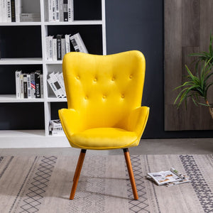 English Elm Doarnin Velvet Barrel Accent Chair with Button Tufted Back and Solid Wood Legs Yellow T2574P164271