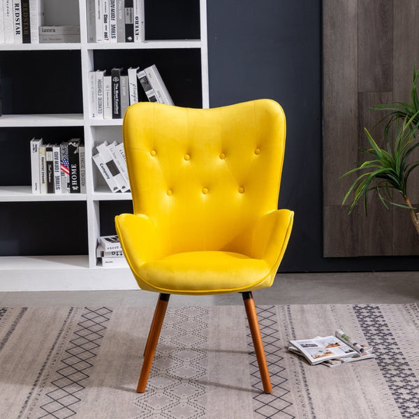 English Elm Doarnin Velvet Barrel Accent Chair with Button Tufted Back and Solid Wood Legs Yellow T2574P164271