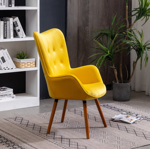 English Elm Doarnin Velvet Barrel Accent Chair with Button Tufted Back and Solid Wood Legs Yellow T2574P164271