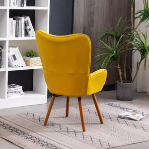 English Elm Doarnin Velvet Barrel Accent Chair with Button Tufted Back and Solid Wood Legs Yellow T2574P164271