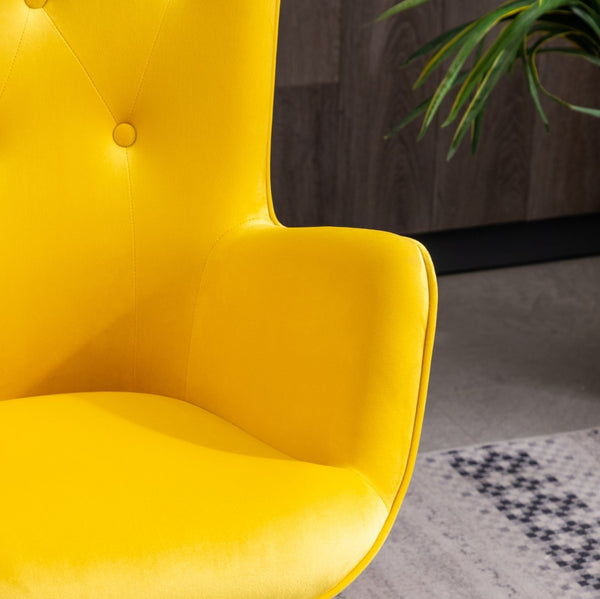 English Elm Doarnin Velvet Barrel Accent Chair with Button Tufted Back and Solid Wood Legs Yellow T2574P164271