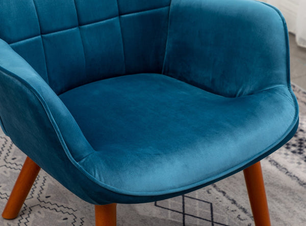 English Elm Leiria Wingback Velvet Tufted Accent Chair with Matching Ottoman Mid-century Lounge Blue T2574P164272