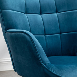 English Elm Leiria Wingback Velvet Tufted Accent Chair with Matching Ottoman Mid-century Lounge Blue T2574P164272