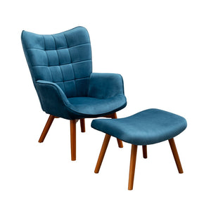 English Elm Leiria Wingback Velvet Tufted Accent Chair with Matching Ottoman Mid-century Lounge Blue T2574P164272