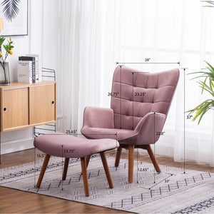 English Elm Leiria Wingback Velvet Tufted Accent Chair with Matching Ottoman Mid-century Lounge Blue T2574P164272
