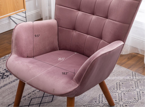 English Elm Leiria Wingback Velvet Tufted Accent Chair with Matching Ottoman Mid-century Lounge Blue T2574P164272