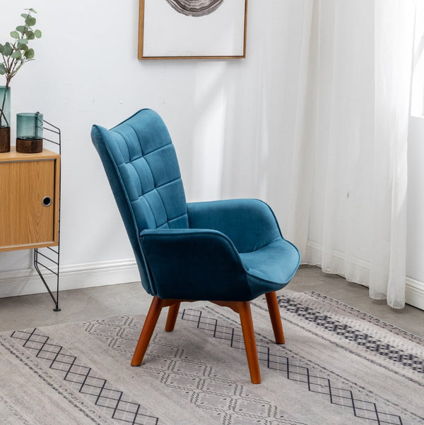 English Elm Leiria Wingback Velvet Tufted Accent Chair with Matching Ottoman Mid-century Lounge Blue T2574P164272