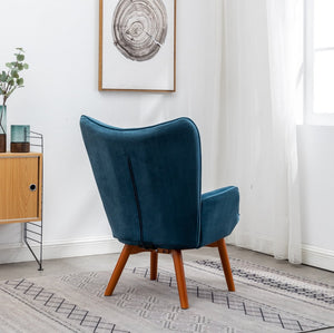 English Elm Leiria Wingback Velvet Tufted Accent Chair with Matching Ottoman Mid-century Lounge Blue T2574P164272