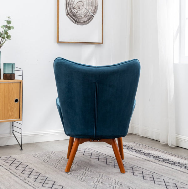 English Elm Leiria Wingback Velvet Tufted Accent Chair with Matching Ottoman Mid-century Lounge Blue T2574P164272