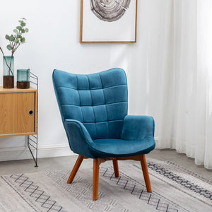 English Elm Leiria Wingback Velvet Tufted Accent Chair with Matching Ottoman Mid-century Lounge Blue T2574P164272