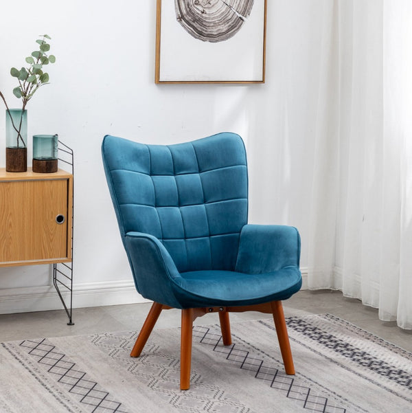 English Elm Leiria Wingback Velvet Tufted Accent Chair with Matching Ottoman Mid-century Lounge Blue T2574P164272