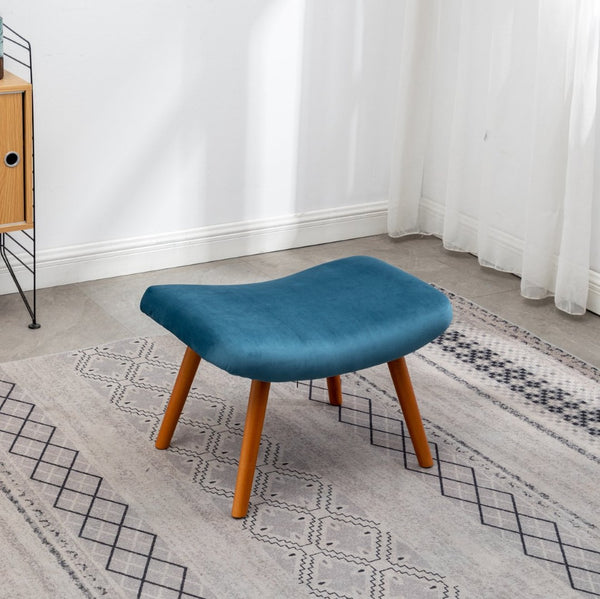English Elm Leiria Wingback Velvet Tufted Accent Chair with Matching Ottoman Mid-century Lounge Blue T2574P164272
