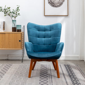 English Elm Leiria Wingback Velvet Tufted Accent Chair with Matching Ottoman Mid-century Lounge Blue T2574P164272