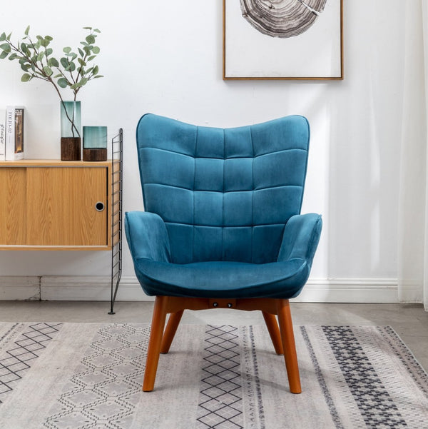 English Elm Leiria Wingback Velvet Tufted Accent Chair with Matching Ottoman Mid-century Lounge Blue T2574P164272