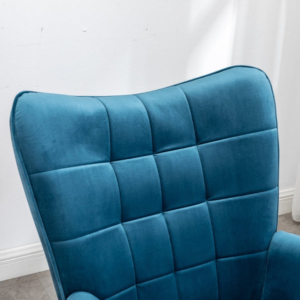 English Elm Leiria Wingback Velvet Tufted Accent Chair with Matching Ottoman Mid-century Lounge Blue T2574P164272