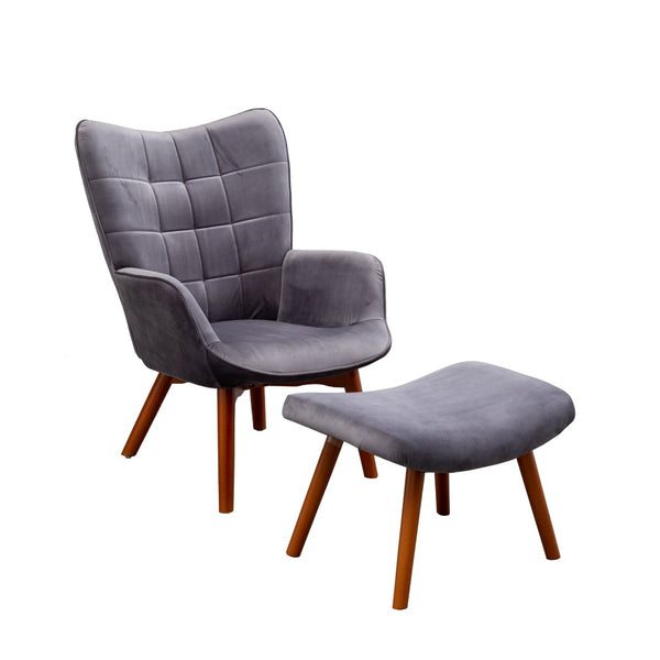 English Elm Leiria Wingback Velvet Tufted Accent Chair with Matching Ottoman Mid-century Lounge Gray T2574P164273