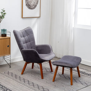 English Elm Leiria Wingback Velvet Tufted Accent Chair with Matching Ottoman Mid-century Lounge Gray T2574P164273
