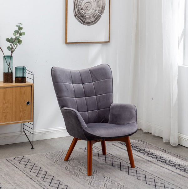 English Elm Leiria Wingback Velvet Tufted Accent Chair with Matching Ottoman Mid-century Lounge Gray T2574P164273