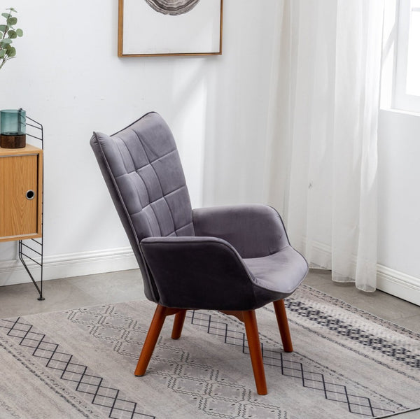 English Elm Leiria Wingback Velvet Tufted Accent Chair with Matching Ottoman Mid-century Lounge Gray T2574P164273