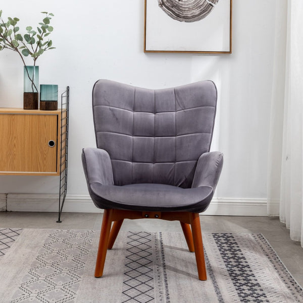 English Elm Leiria Wingback Velvet Tufted Accent Chair with Matching Ottoman Mid-century Lounge Gray T2574P164273